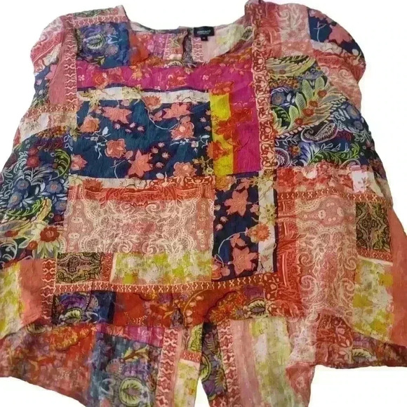 Jones New York Top Artsy Patchwork Print Flowy Boho Hi Low Blouse Womens 3X - Picture 3 of 16